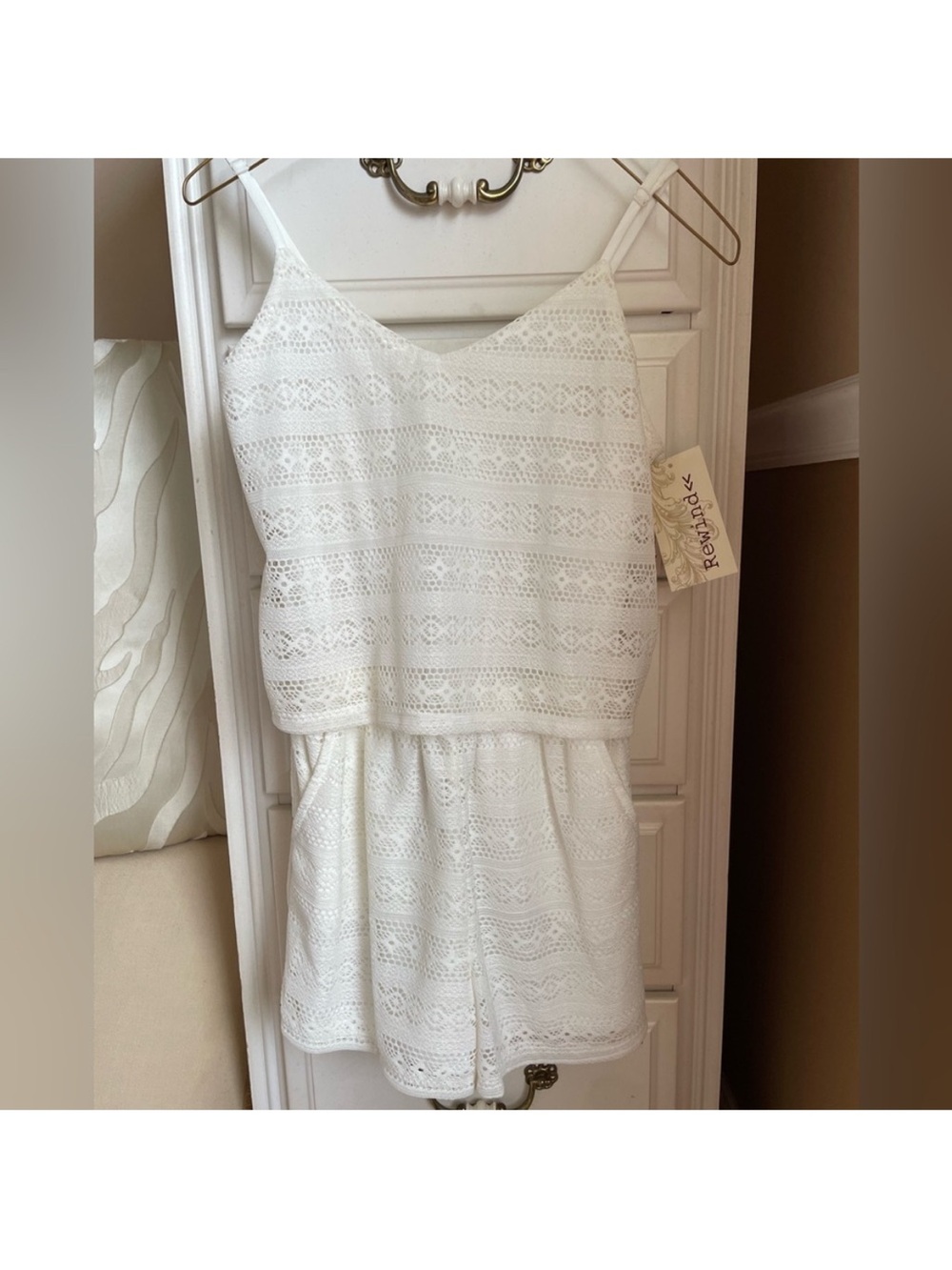 Rewind White Lace Spaghetti Strap Romper